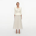 Cream 3D Flower Polka Dot Chiffon Midi Dress