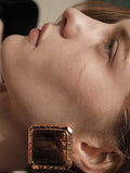 Square Brown Enamel Stud Earring