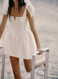 White Taffeta Flared Mini Dress