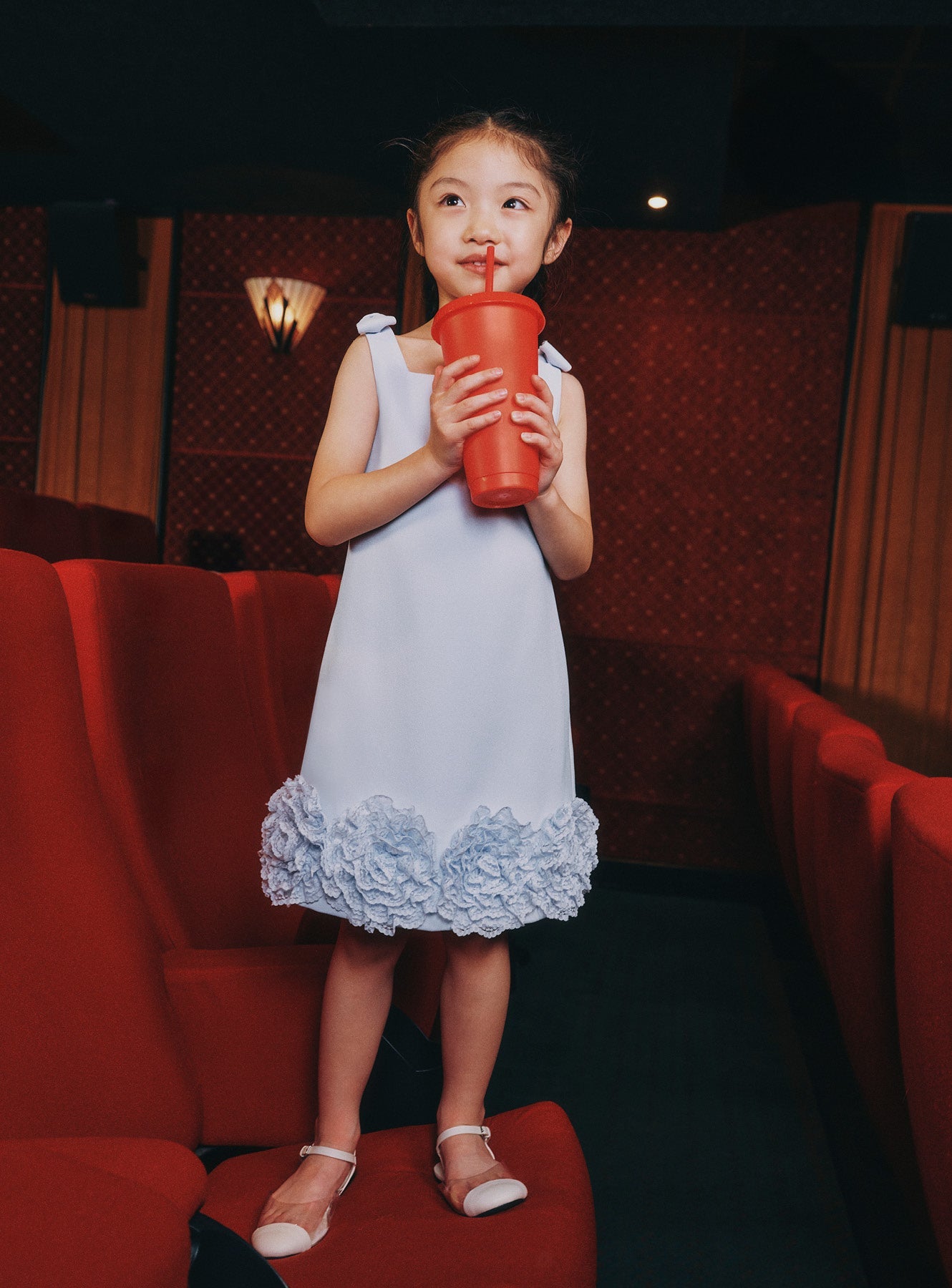 Blue Crepe Flower Dress