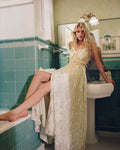 Yellow Metallic Chiffon Maxi Dress