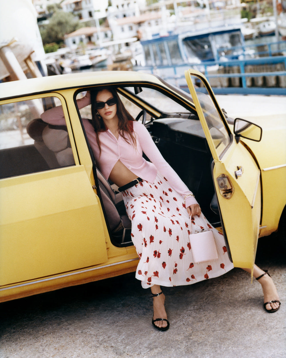 White Floral Plisse  Midi Skirt