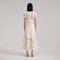 Cream Cord Lace Bow Midi Dress