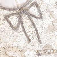 Cream Cord Lace Bow Mini Dress