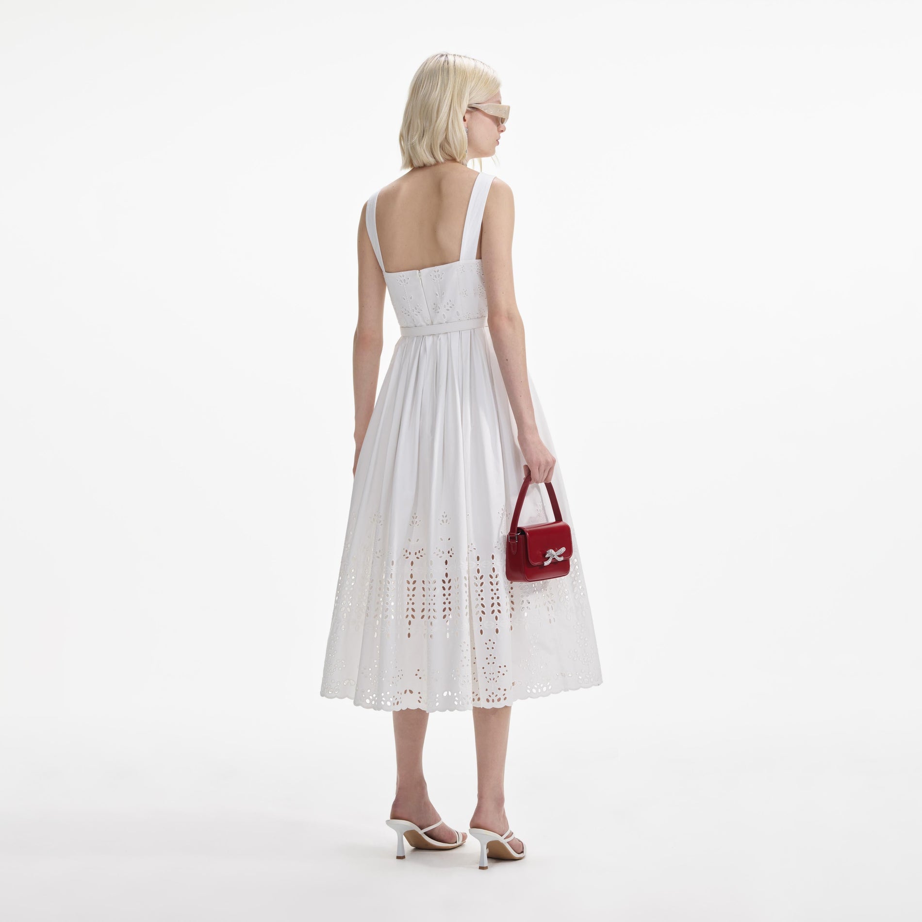 White Cotton Broderie Midi Dress