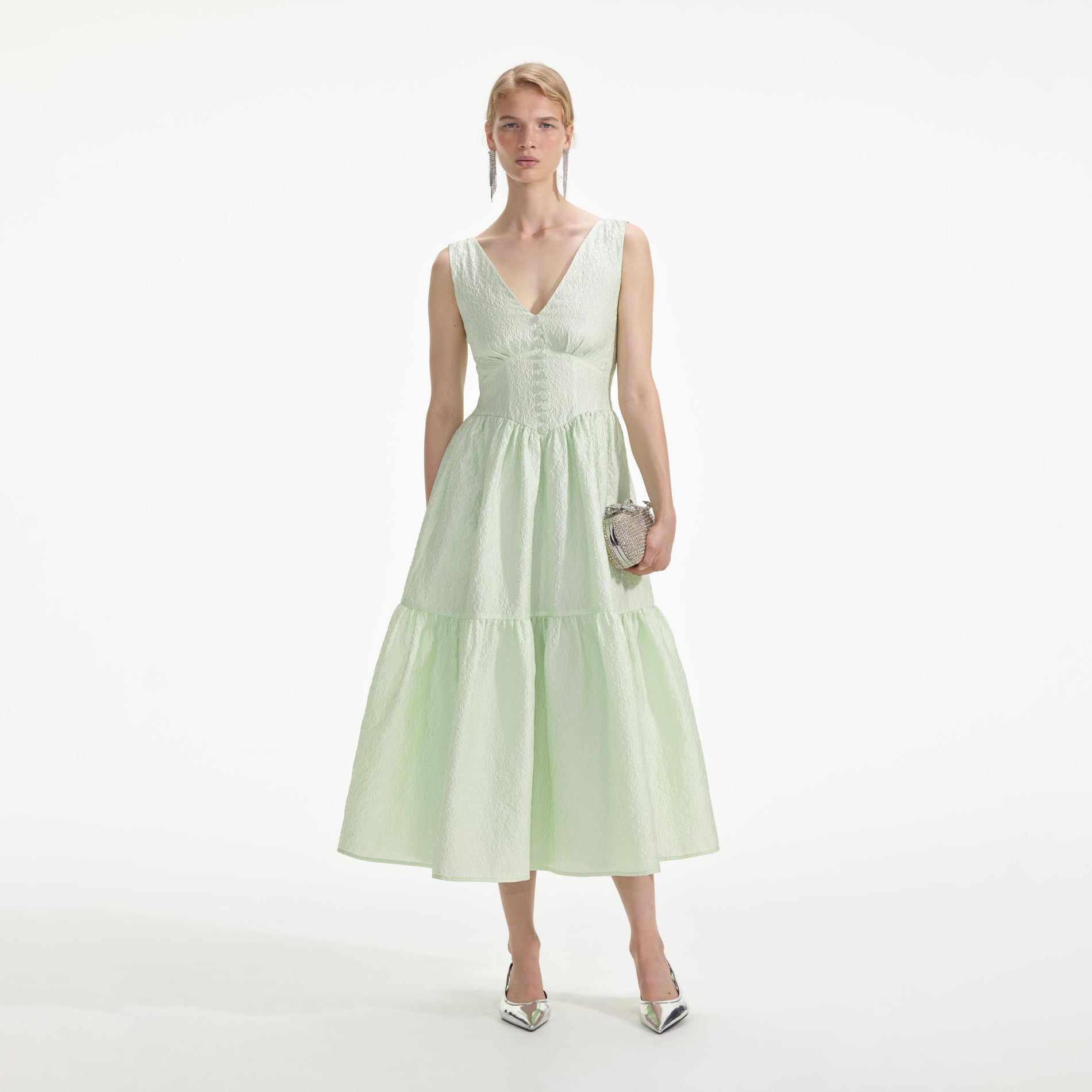 Mint Jacquard Midi Dress