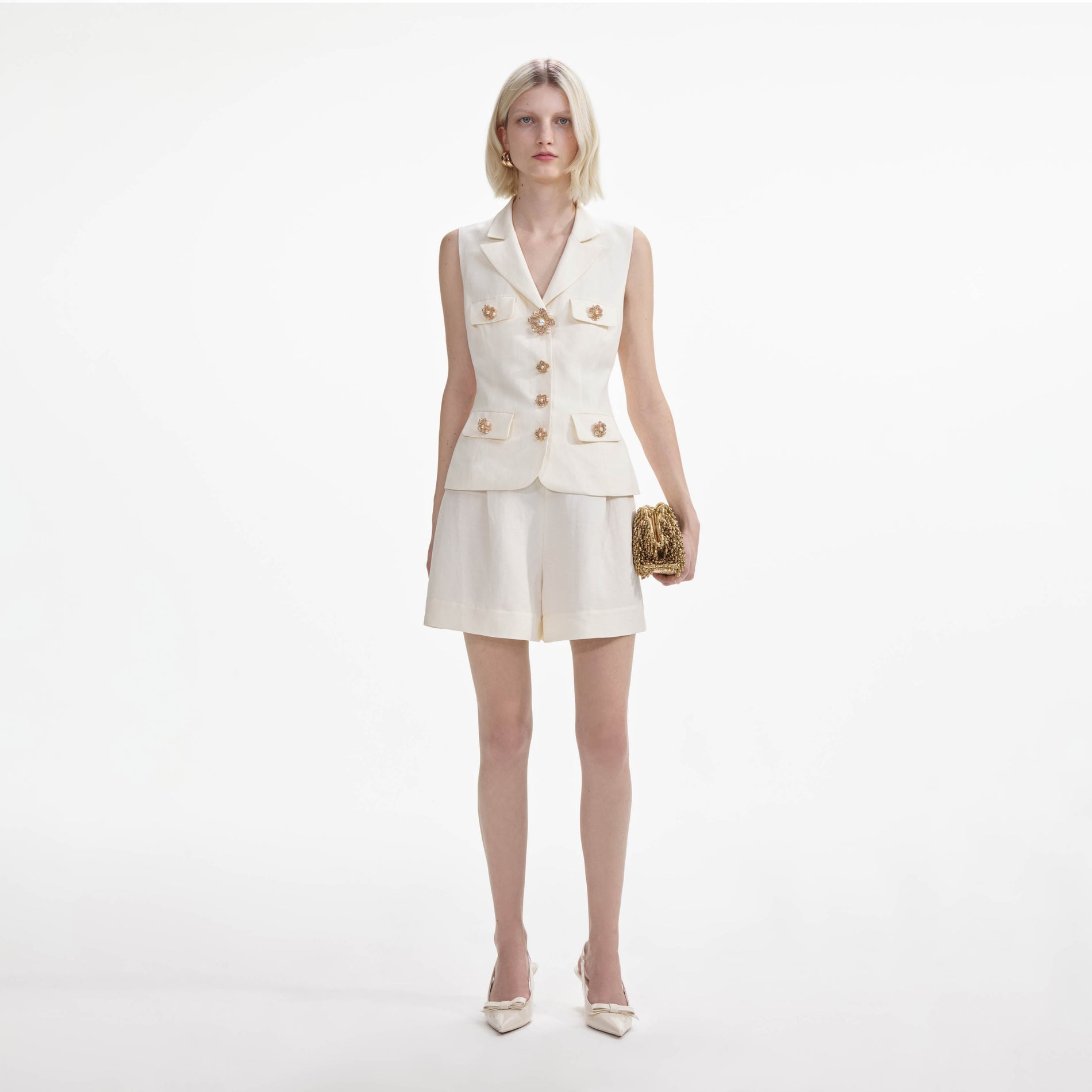 Cream Linen Tailored Playsuit