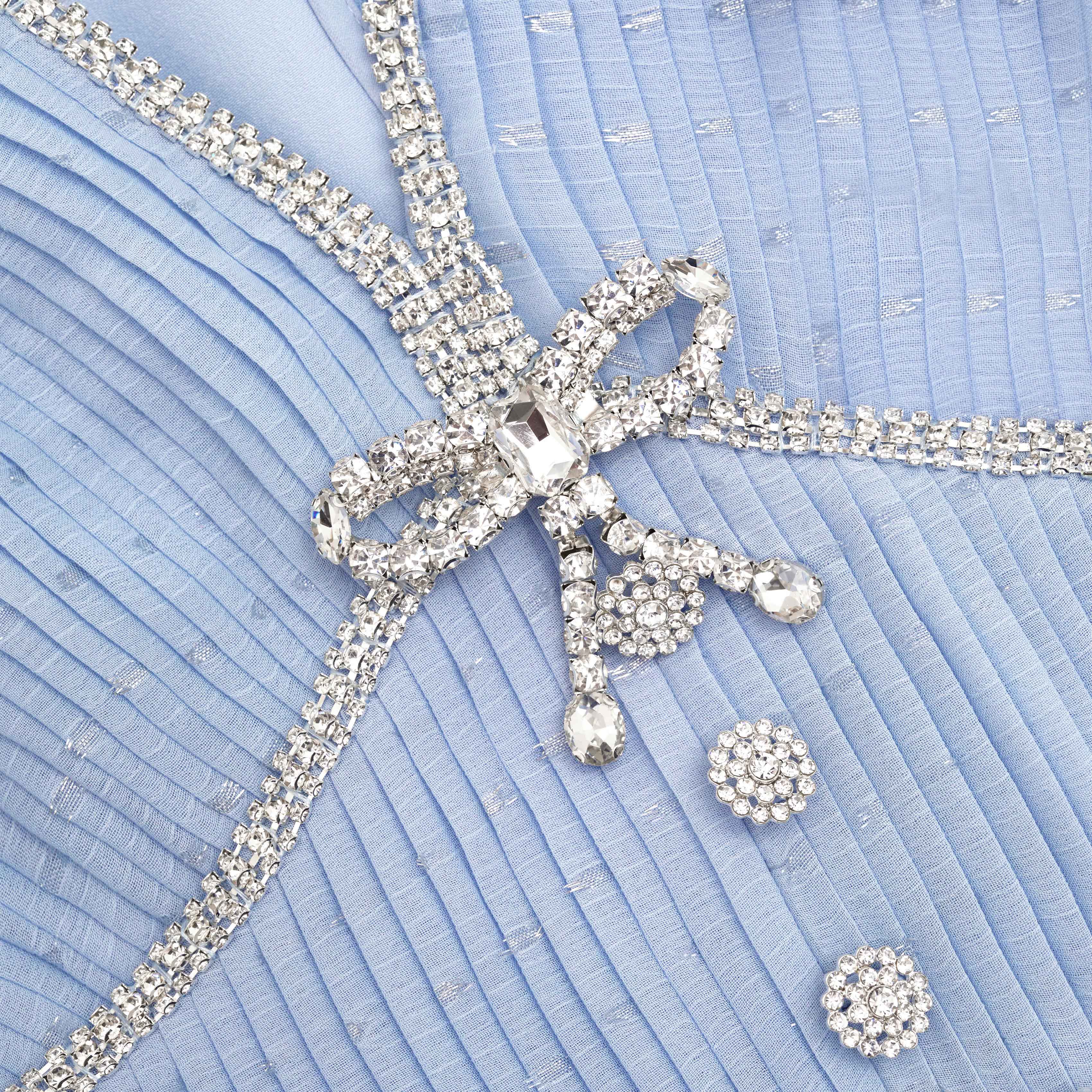 Blue Metallic Chiffon Midi Dress