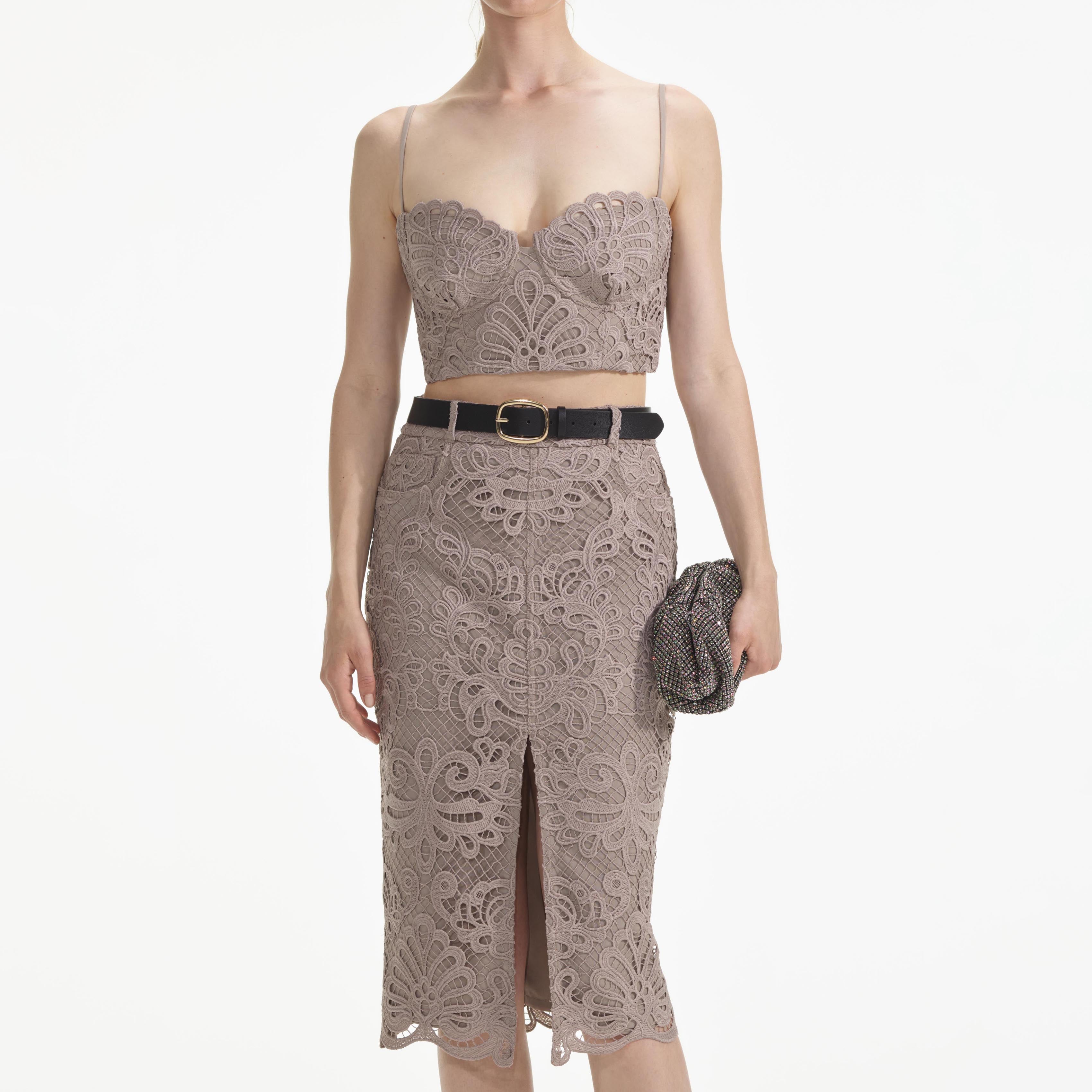 Guipure Lace Midi Skirt