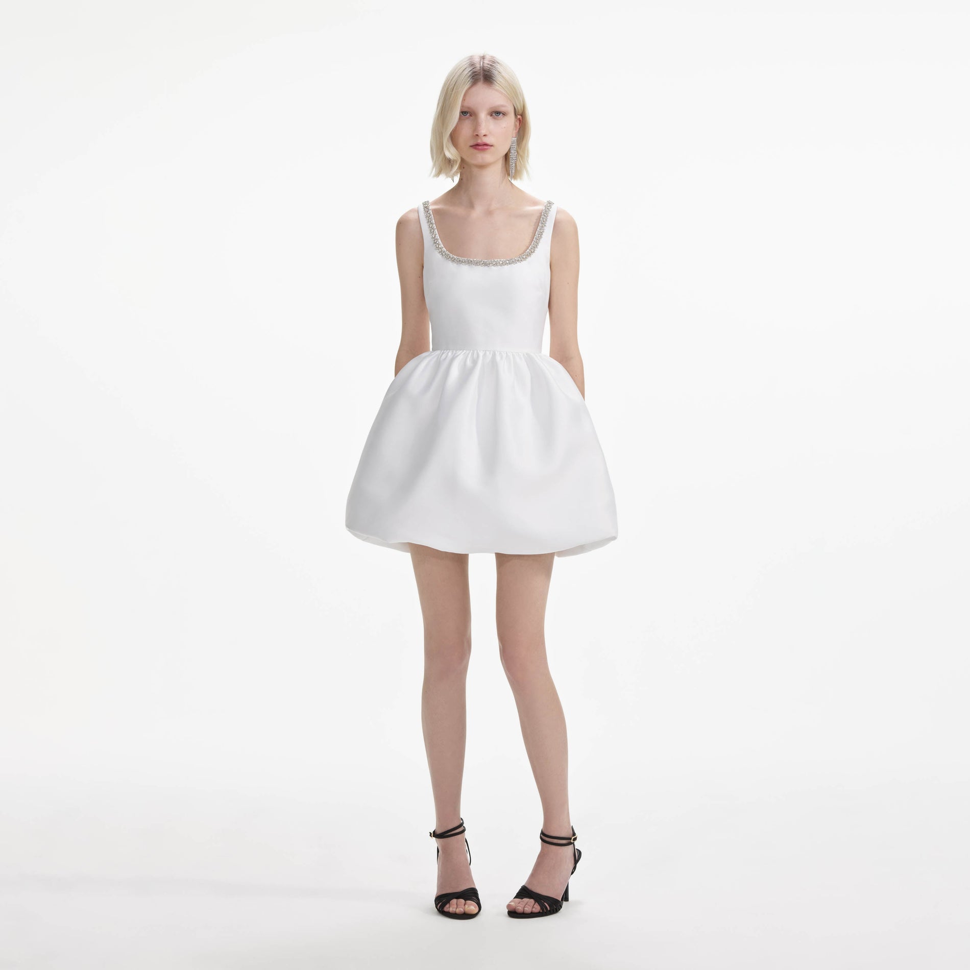 White Taffeta Diamante Mini Dress