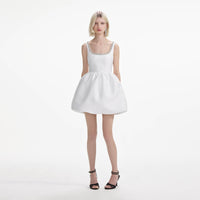 White Taffeta Diamante Mini Dress