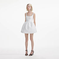 White Taffeta Diamante Mini Dress