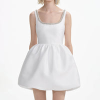 White Taffeta Diamante Mini Dress