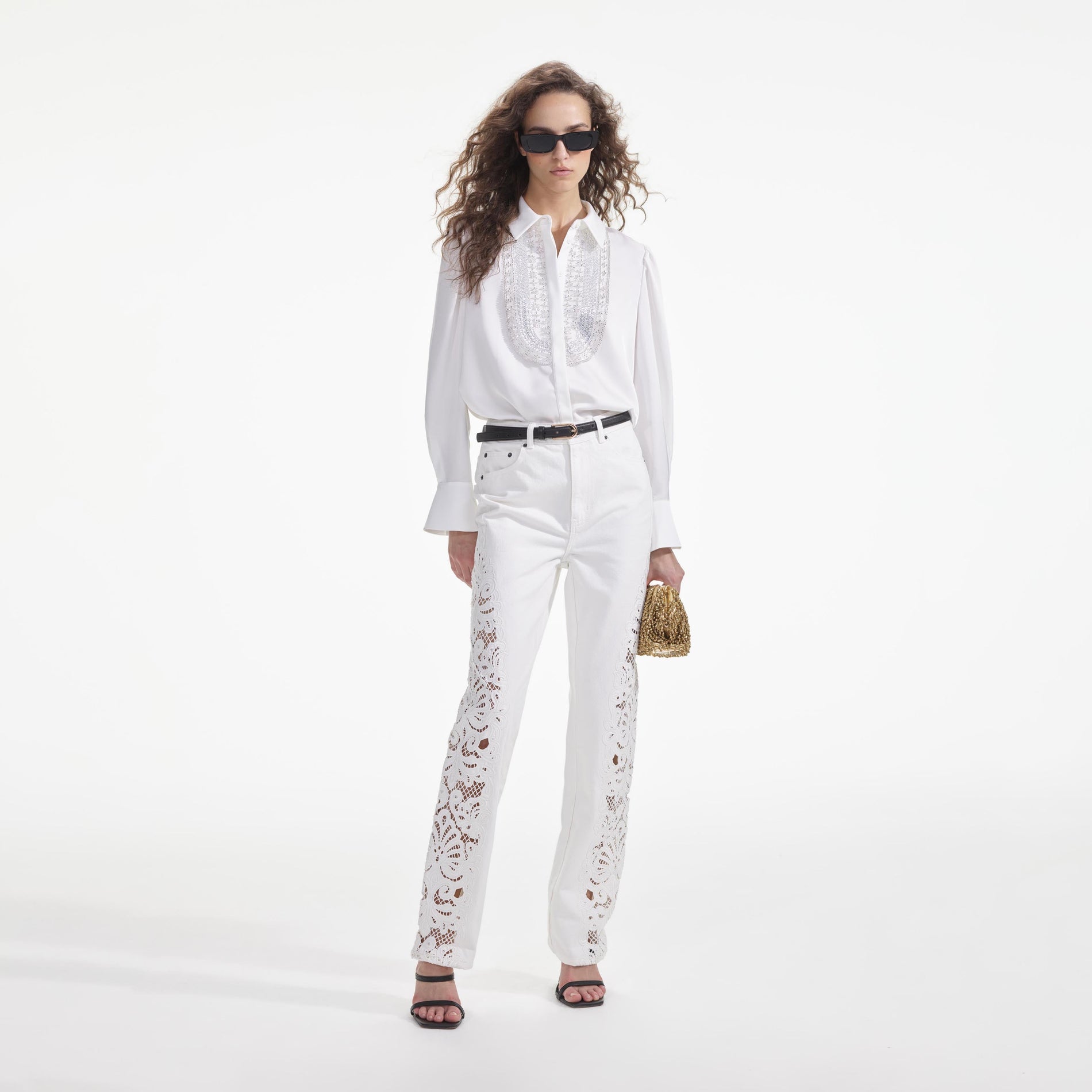 White Cutwork Denim Jeans