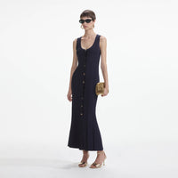 Navy Viscose Knit Midi Dress