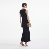 Navy Viscose Knit Midi Dress