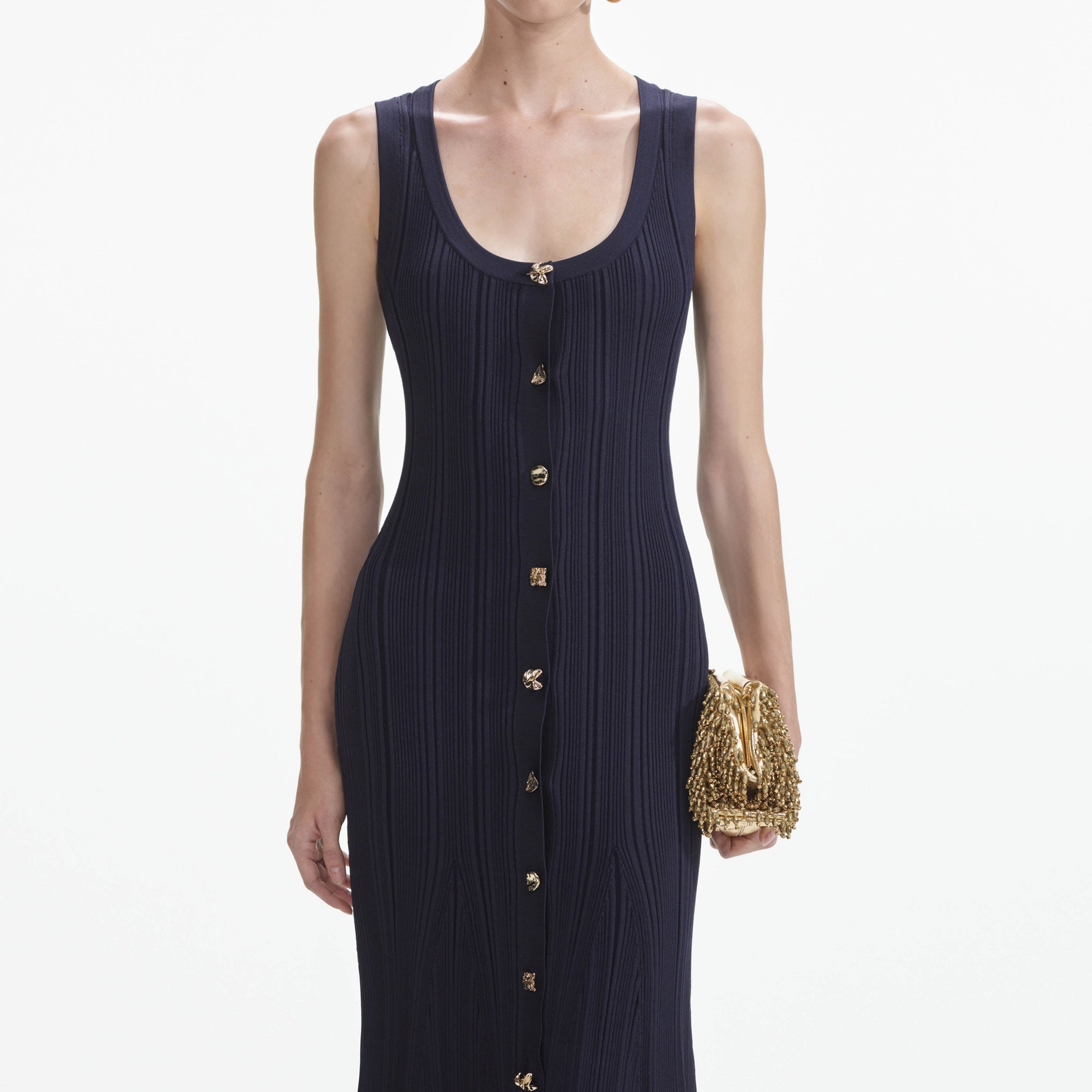 Navy Viscose Knit Midi Dress