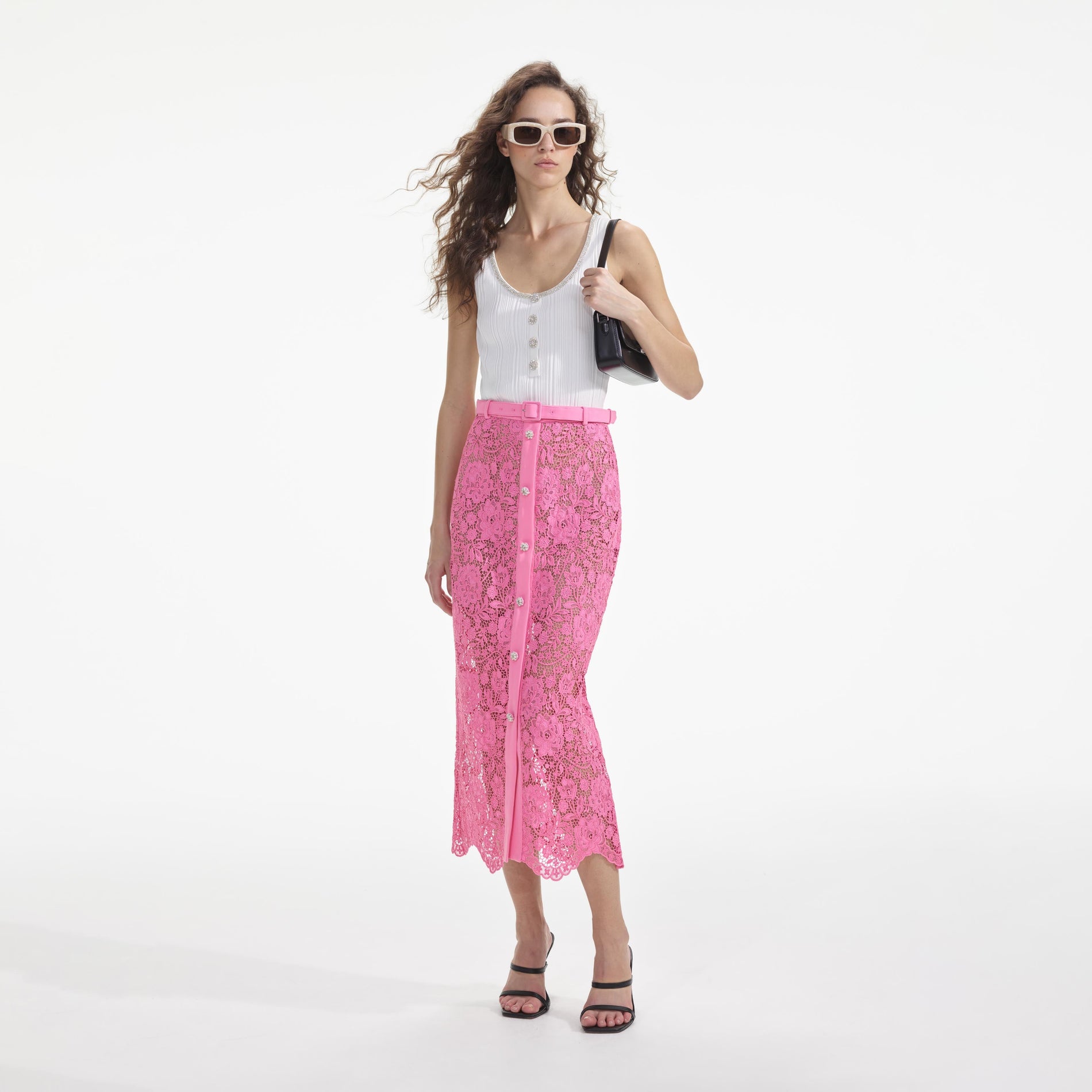 Pink Lace Midi Skirt