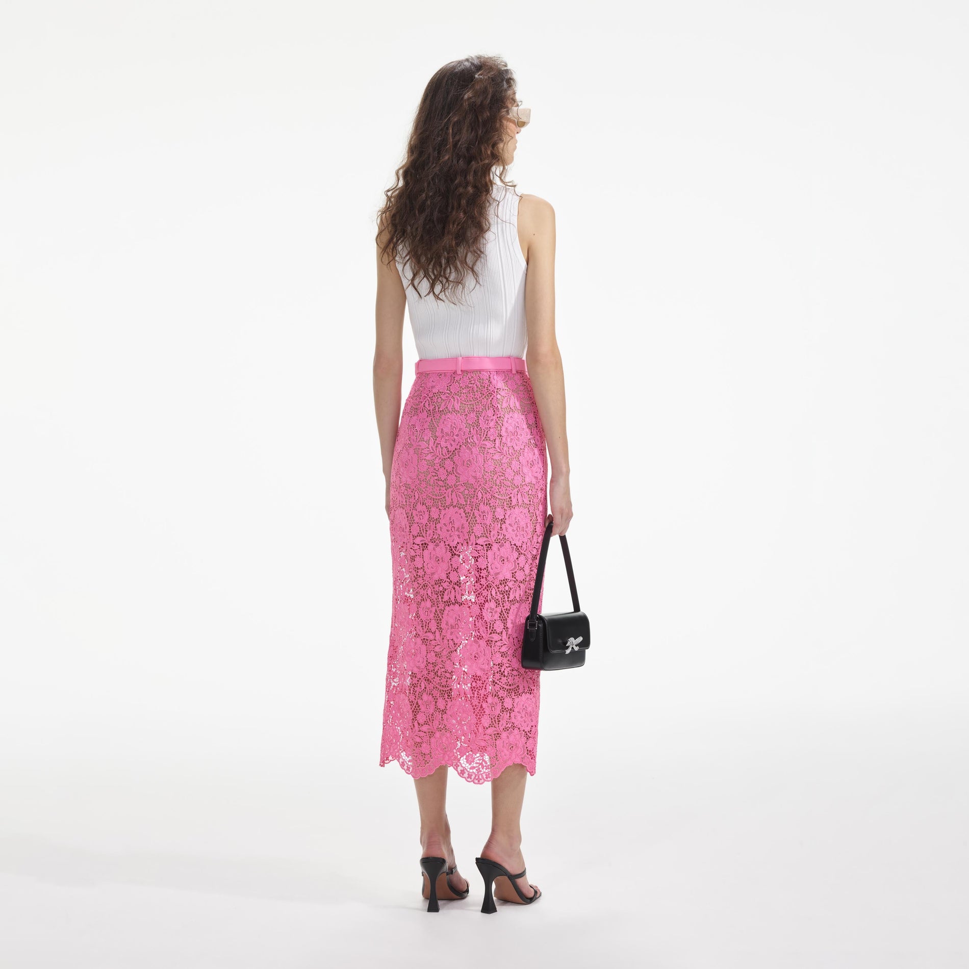 Pink Lace Midi Skirt