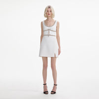 White Diamante Bow Trim Mini Dress