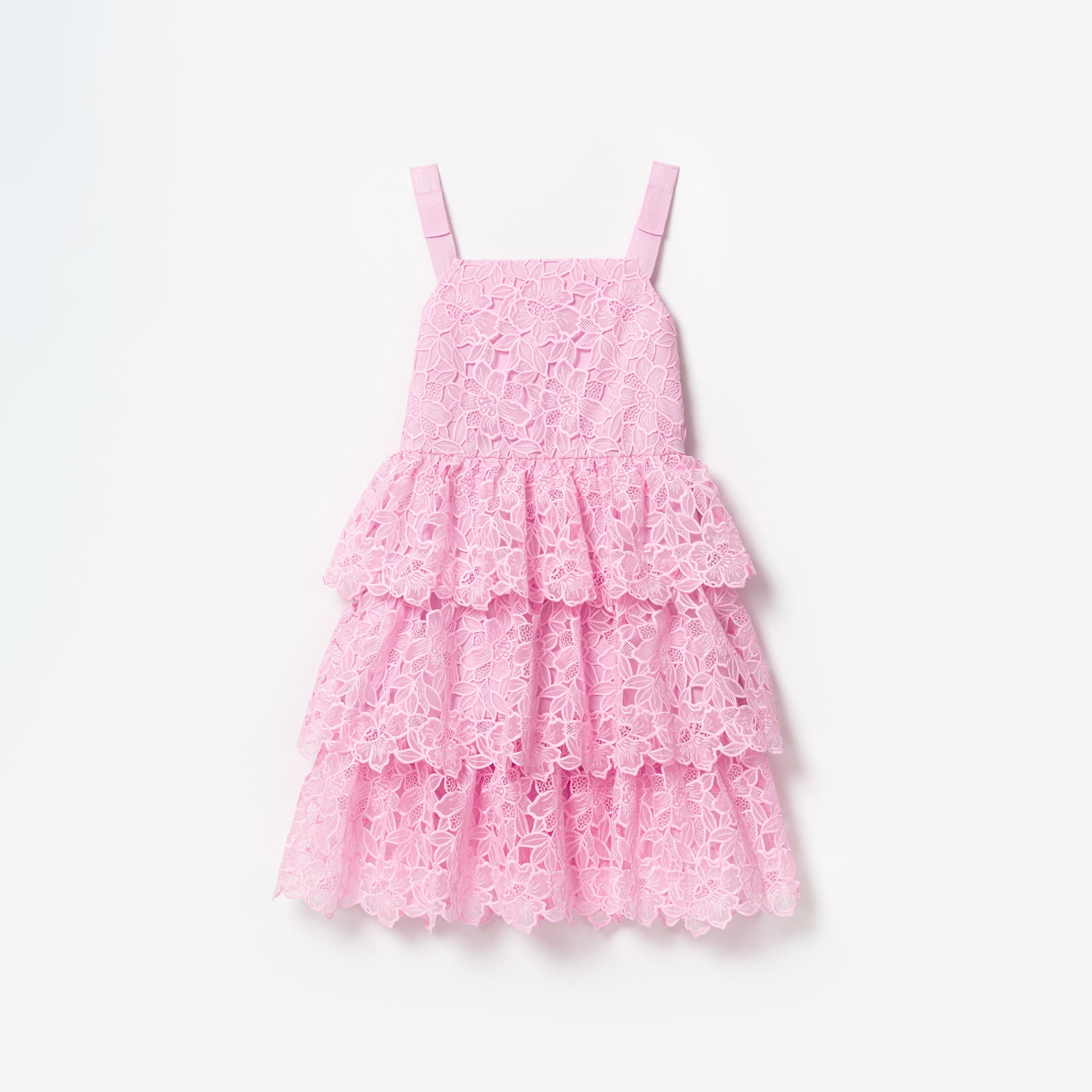 Pink Organza Lace Midi Dress