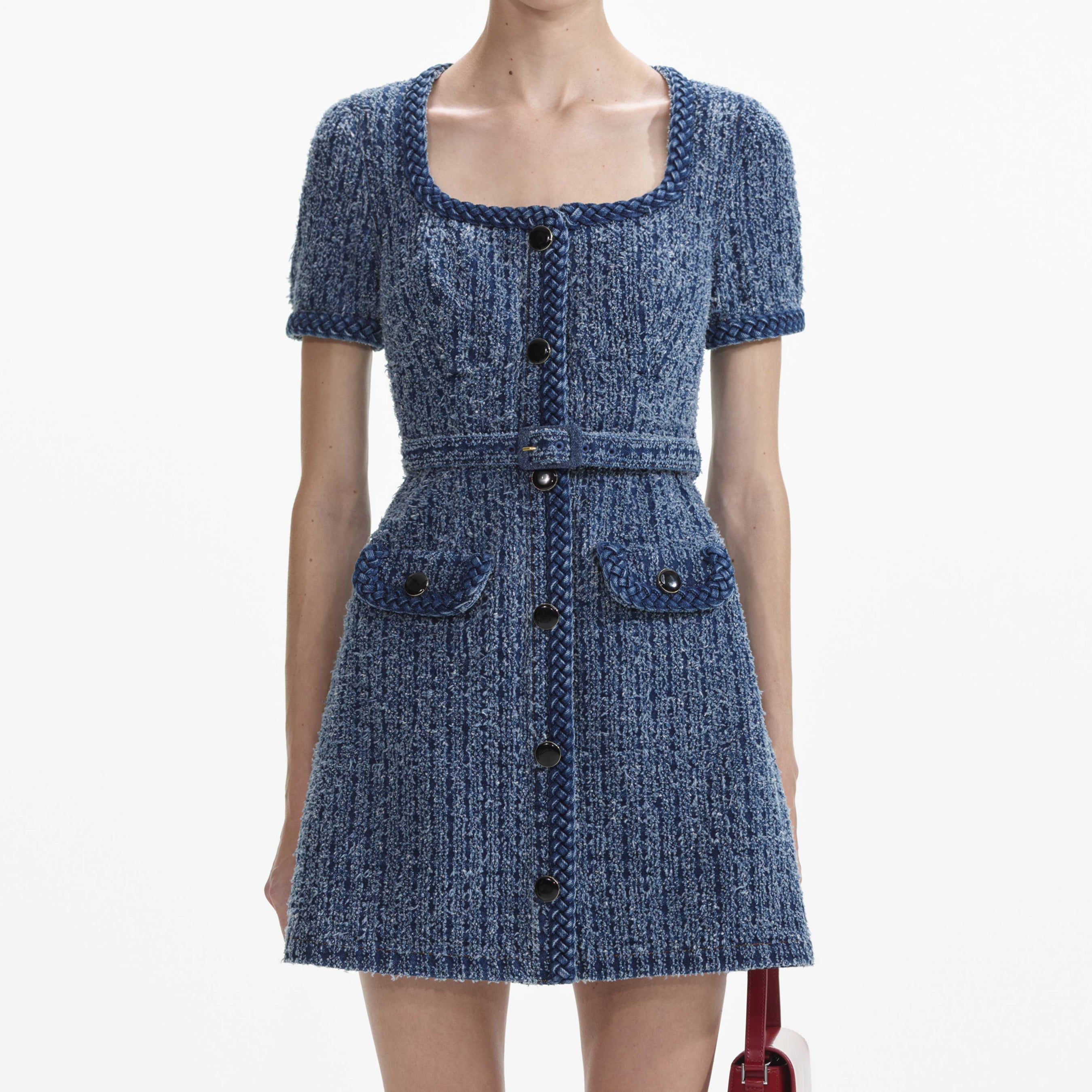 Textured Denim Short Sleeve Mini Dress