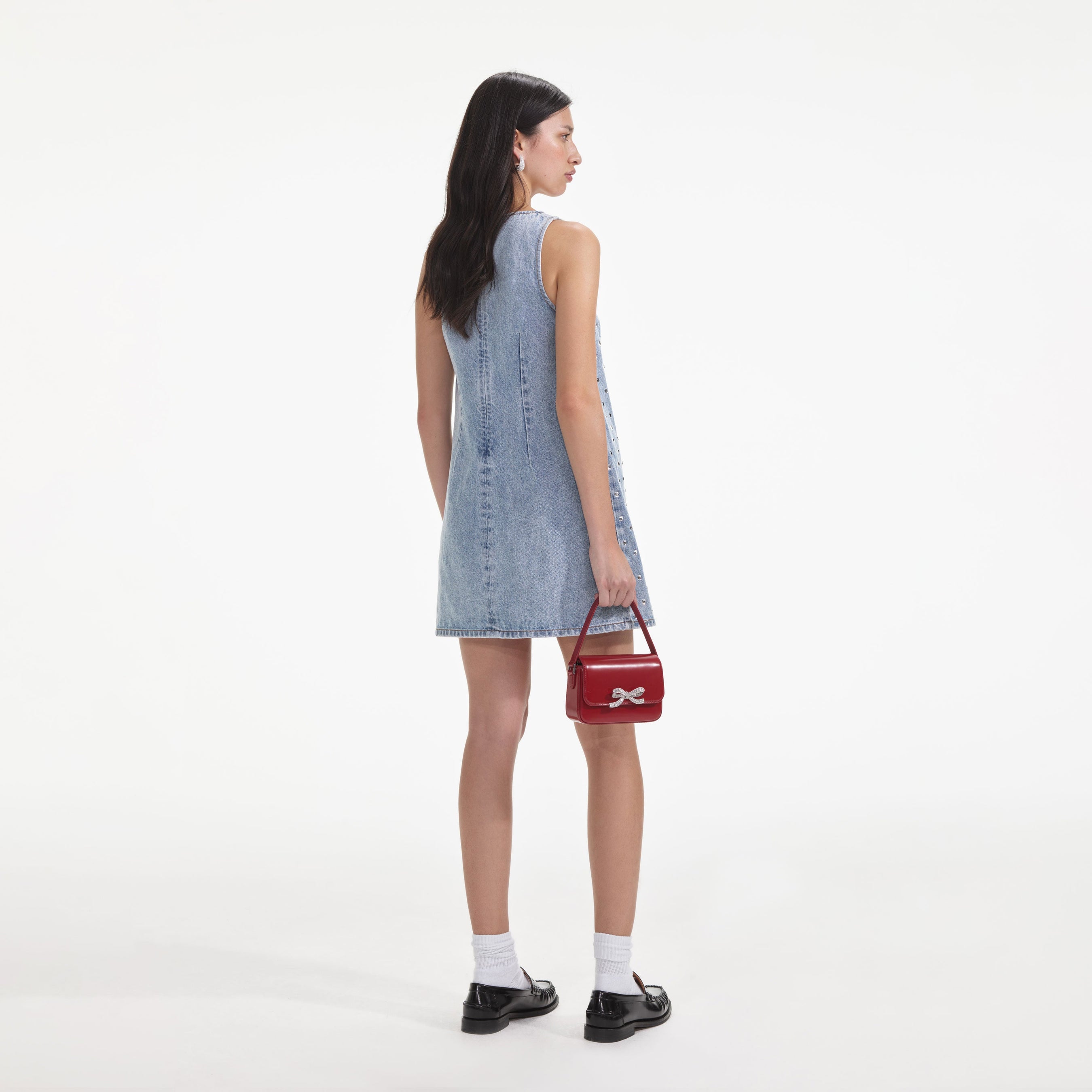 Square Rhinestone Denim Mini Dress