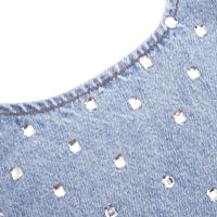 Square Rhinestone Denim Top