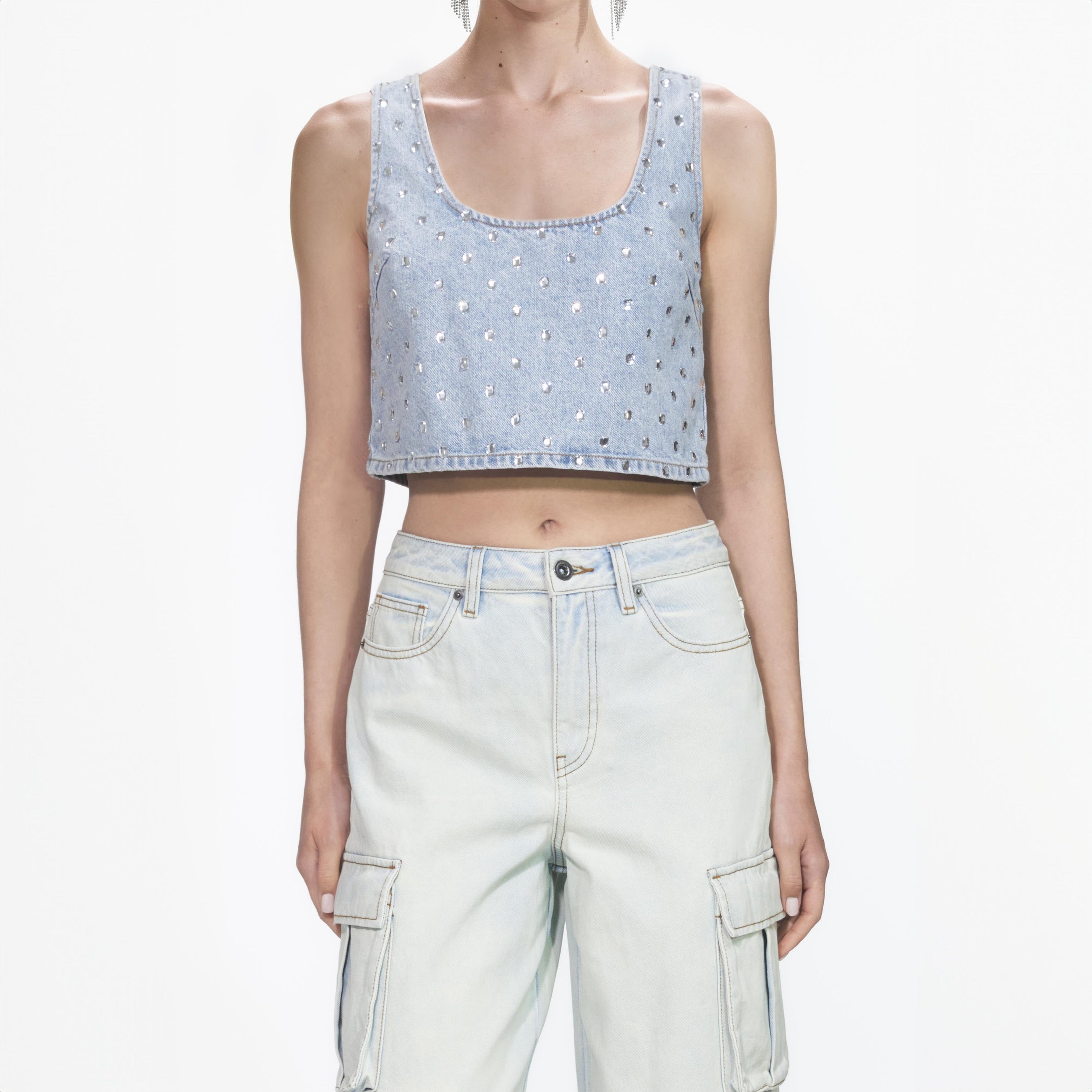 Square Rhinestone Denim Top