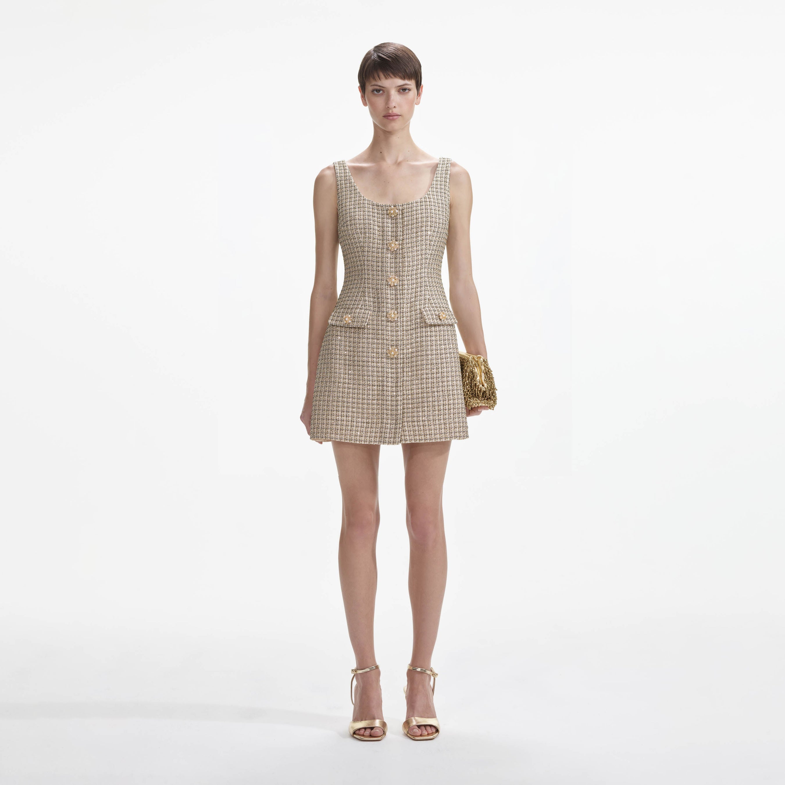 Gold Boucle Mini Dress