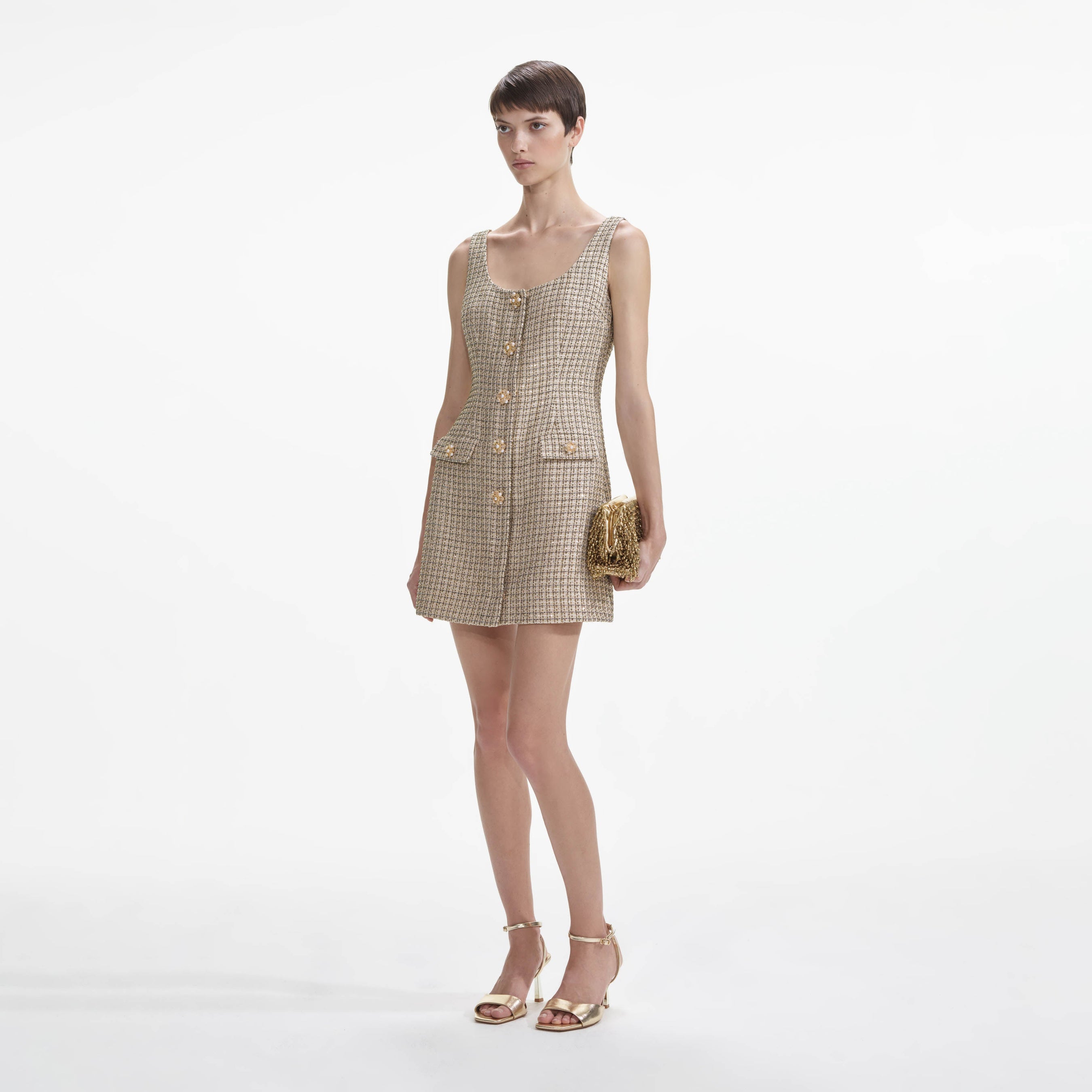 Gold Boucle Mini Dress