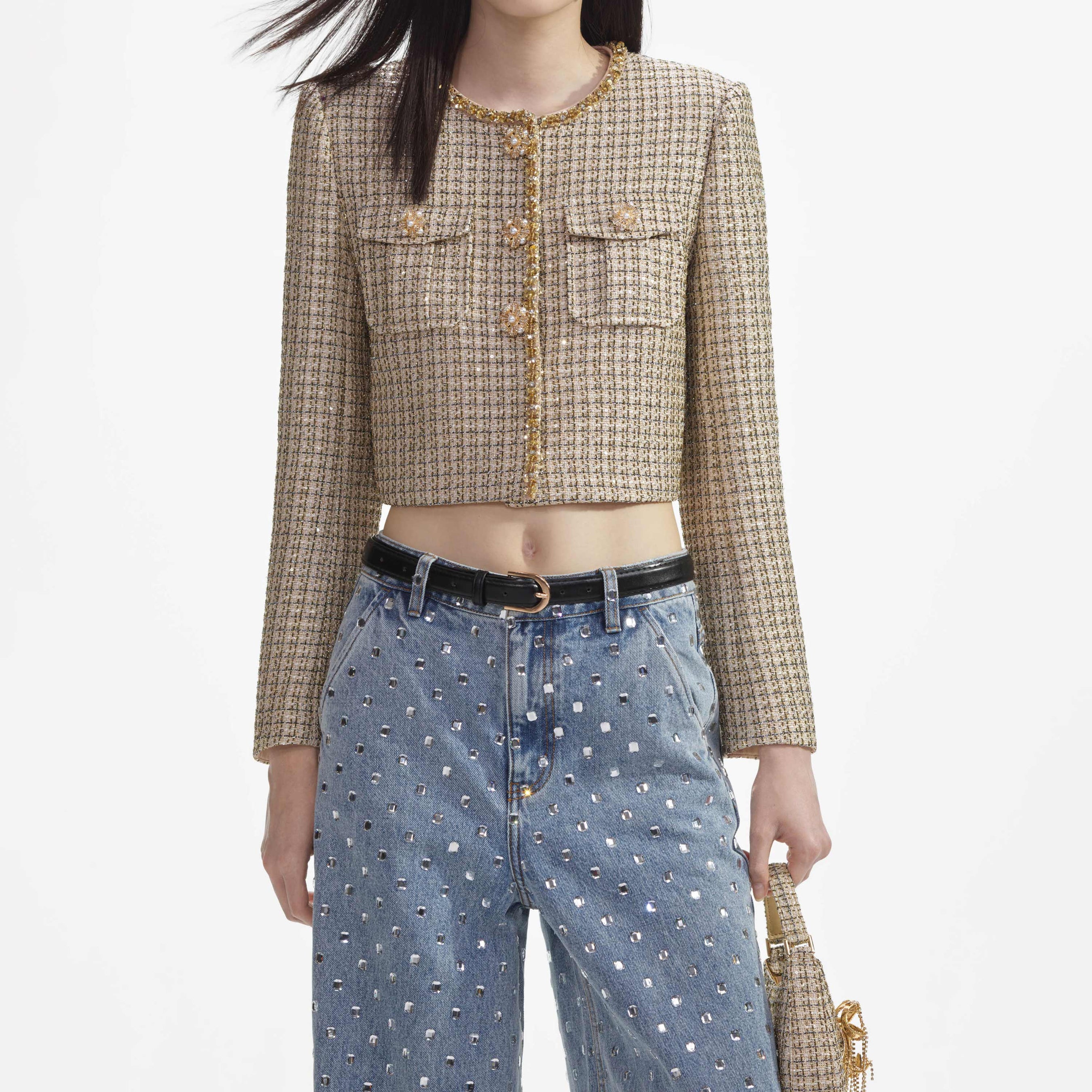 Gold Boucle Cropped Jacket