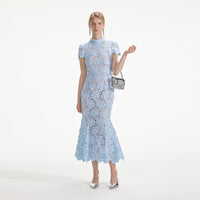 Blue Flower Lace Midi Dress