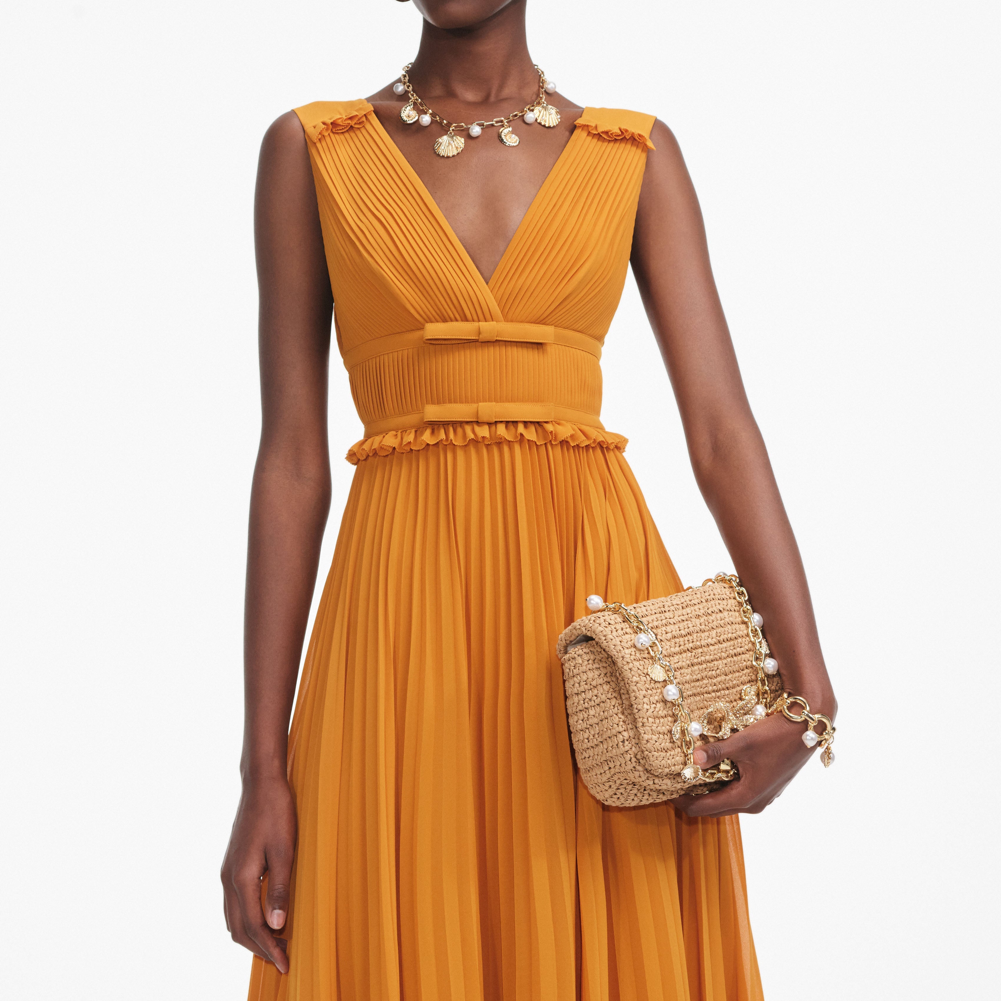Burnt Orange Chiffon Midi Dress