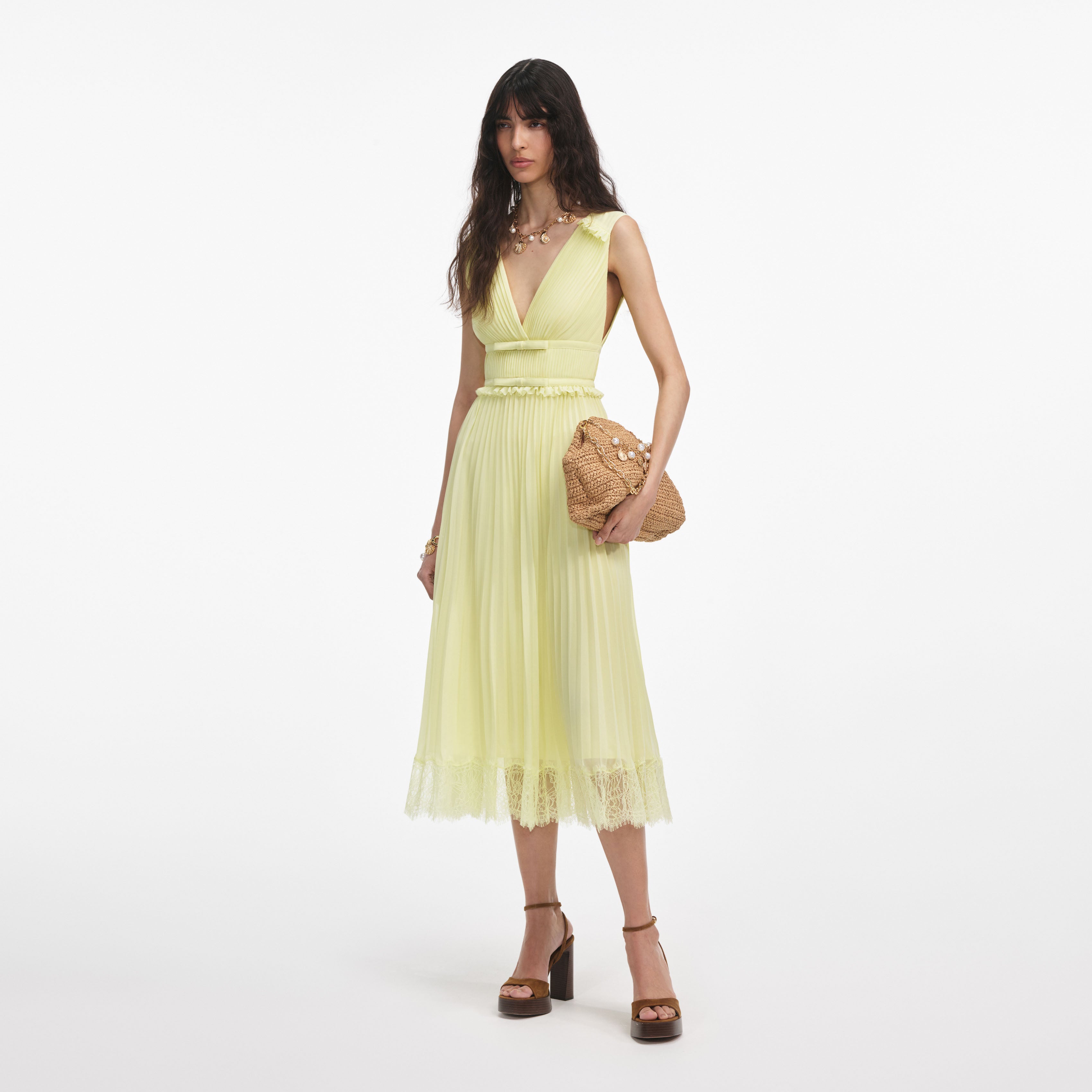 Yellow Chiffon Midi Dress