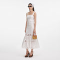 White Linen Lace Insert Midi Dress