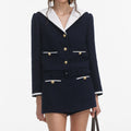 Navy Boucle Contrast Collar Jacket