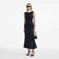 Navy Boucle Sleeveless Midi Dress