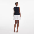 Navy Boucle And Chiffon Mini Dress