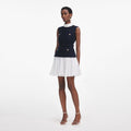 Navy Boucle And Chiffon Mini Dress