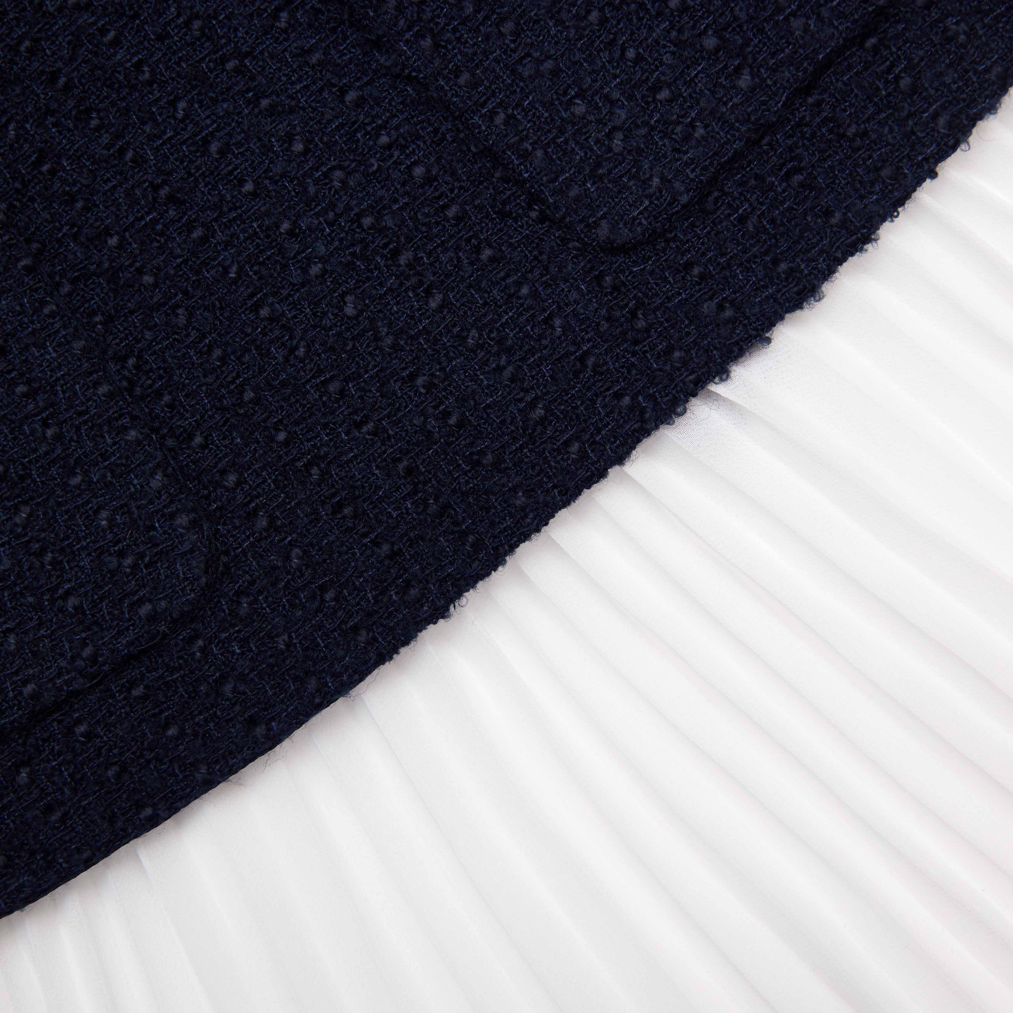 Navy Boucle And Chiffon Mini Dress