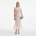 Cream Tulle Lace Midi Dress