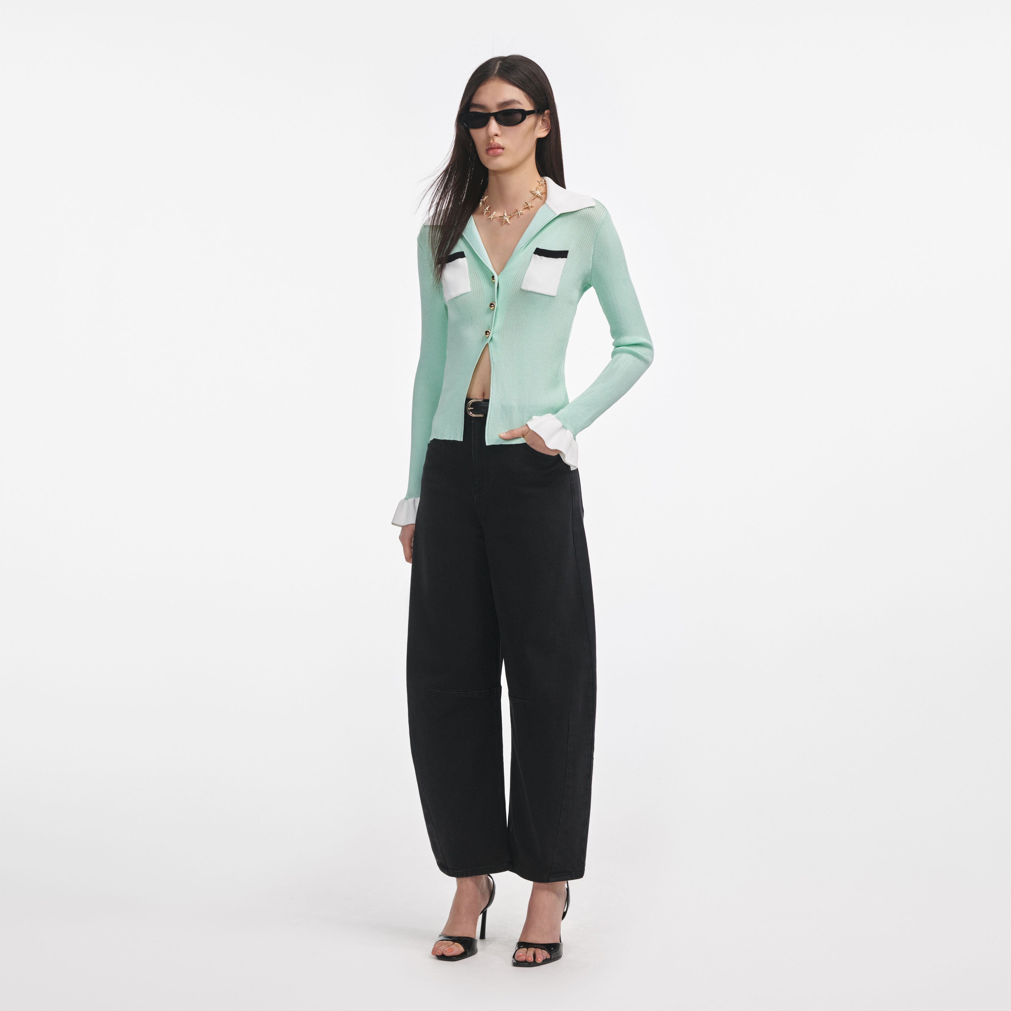 Green Ribbed Viscose Knit Top