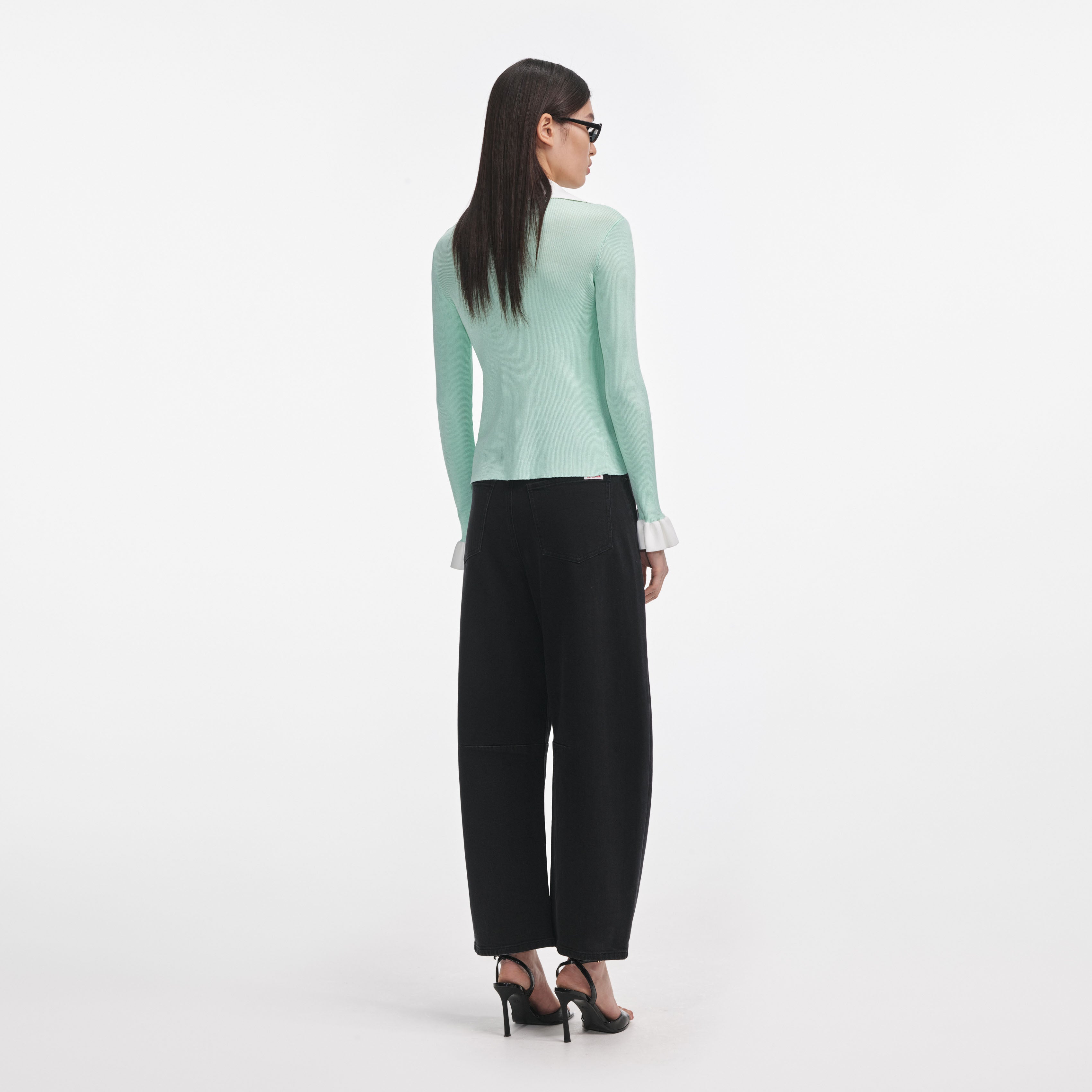 Green Ribbed Viscose Knit Top