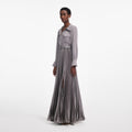 Grey Satin Pleated Maxi Dress