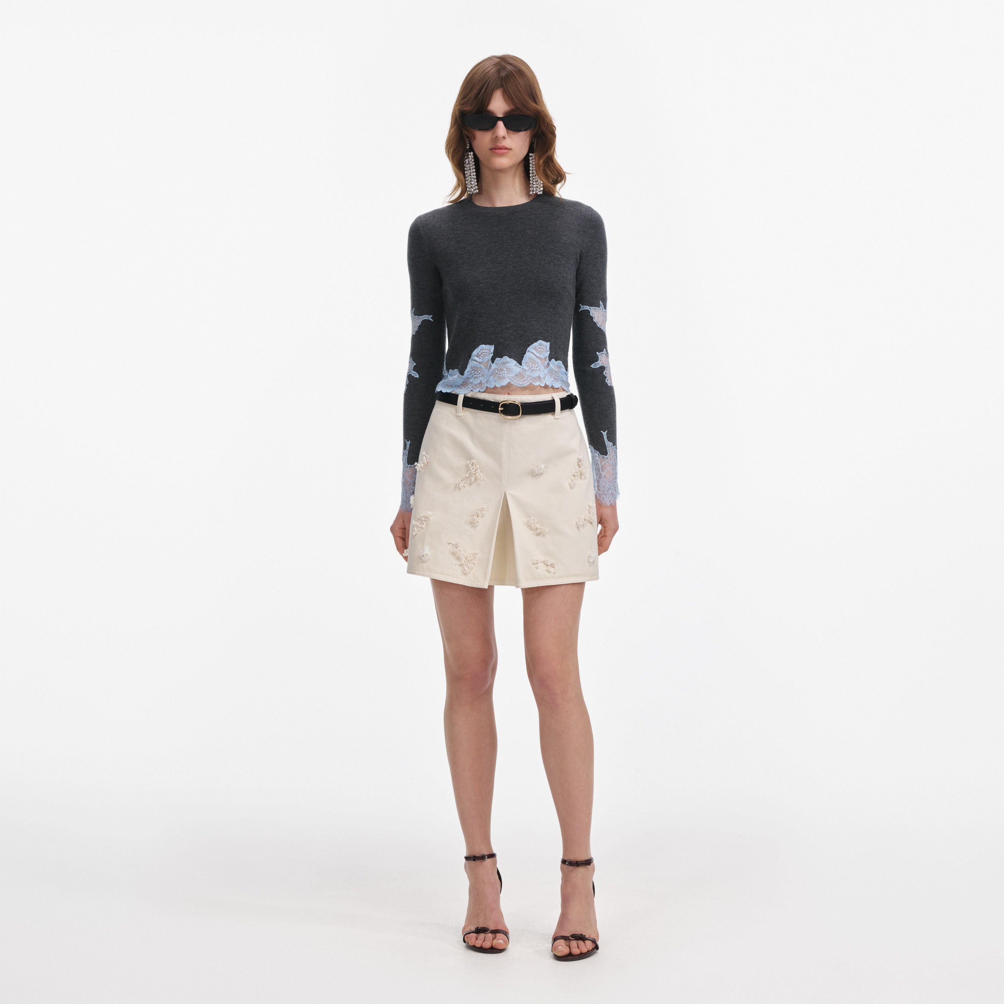 Grey Contrast Lace Jumper