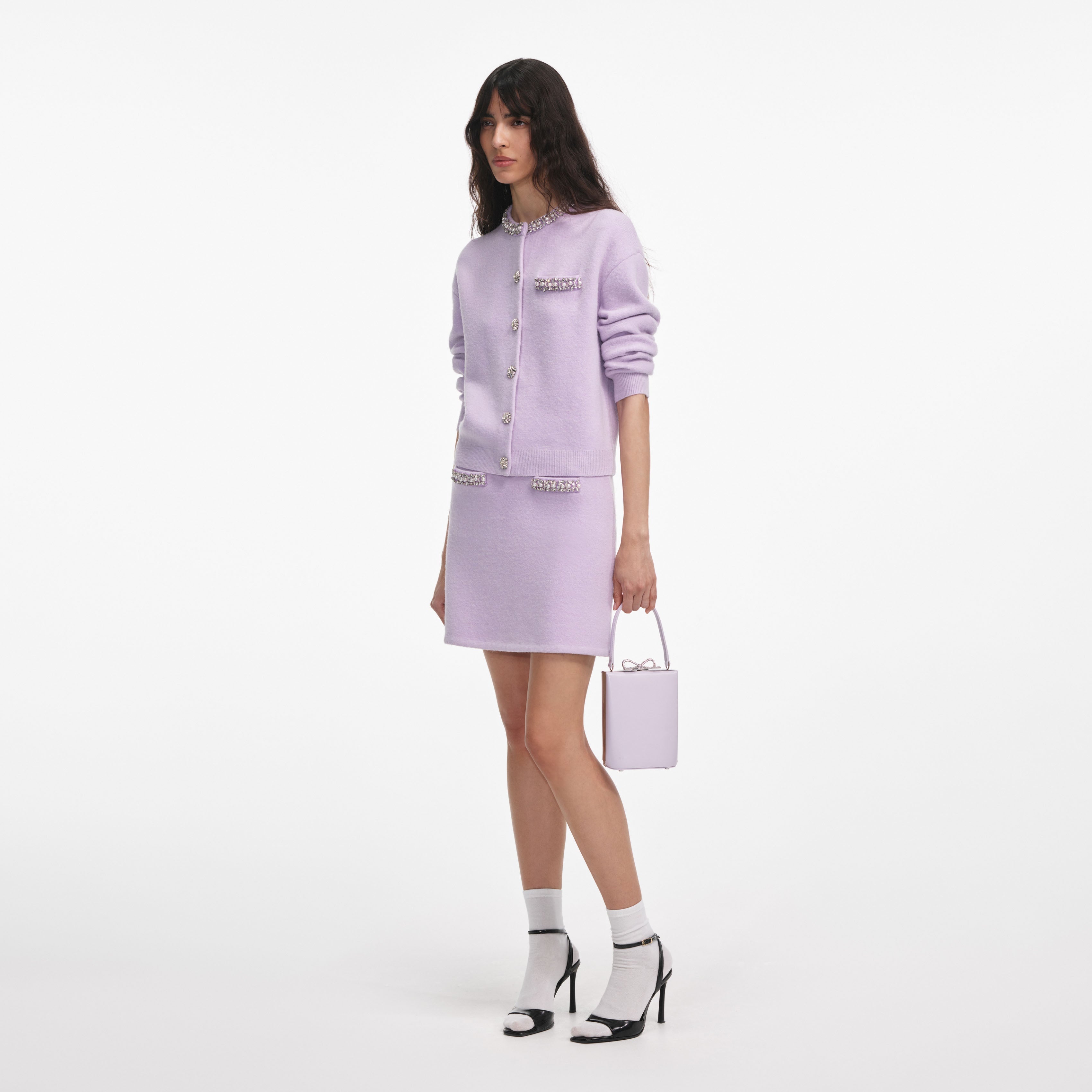 Lilac Crystal Trim Knit Skirt