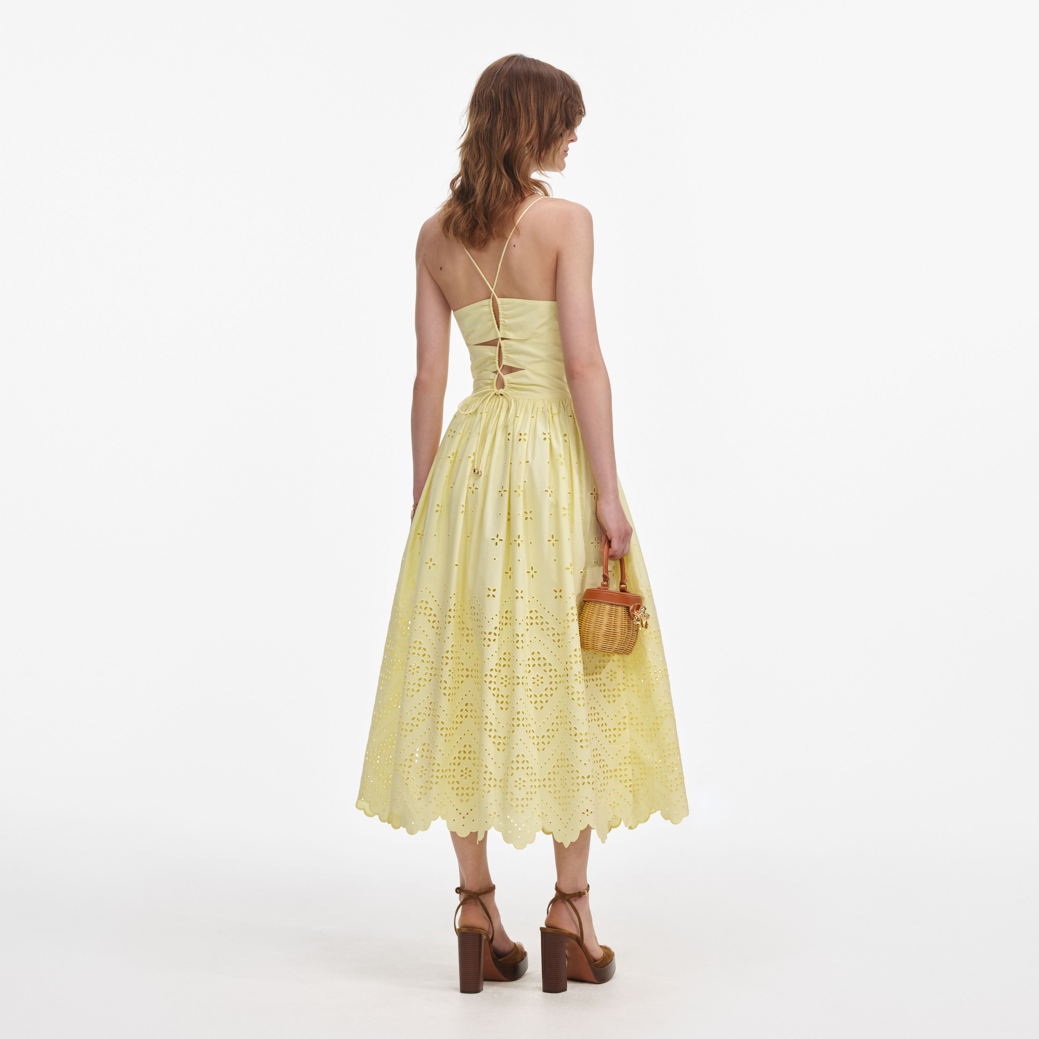 Yellow Cotton Broderie Midi Dress