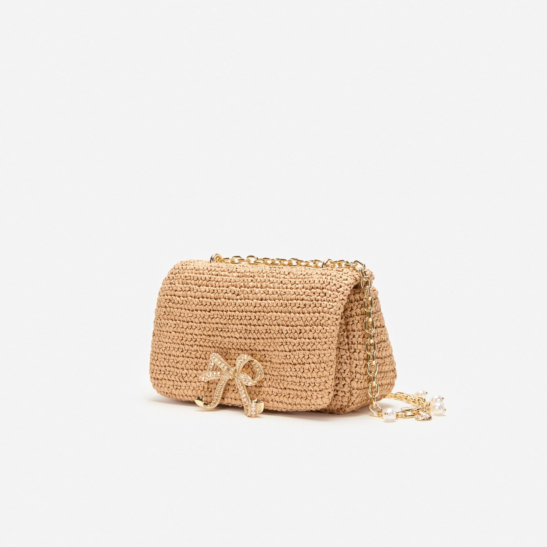 Raffia Bow Charm Shoulder Bag