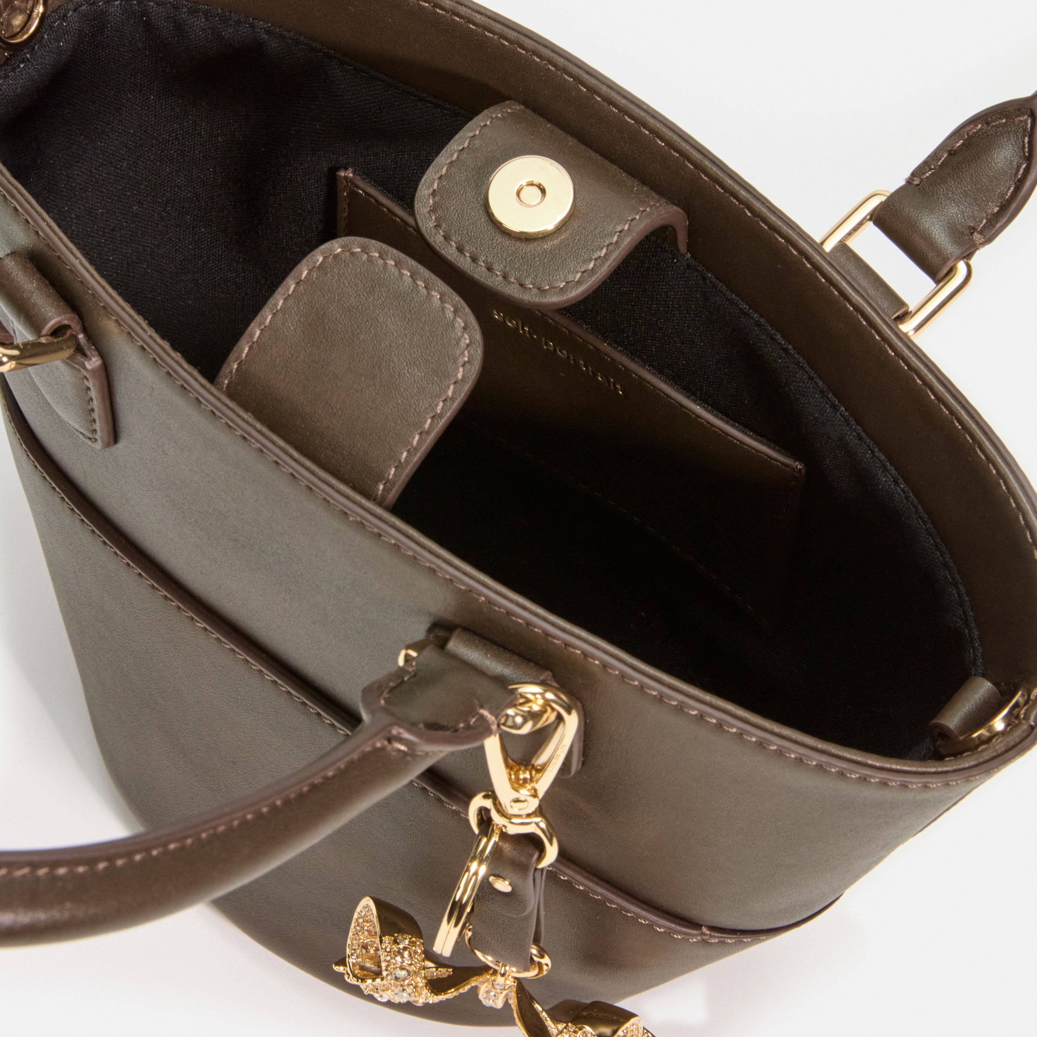 Dark Brown Leather Charm Tote Bag